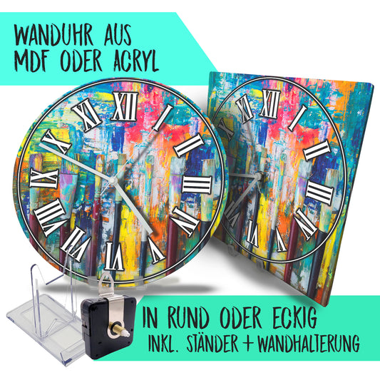 Hochwertige 30cm-Uhren Made in Alzenau Lautlose Uhr MDF Acryl Motiv Stifte