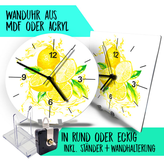 Hochwertige 30cm-Uhren Made in Alzenau Lautlose Uhr MDF Acryl Motiv Zitronentraum