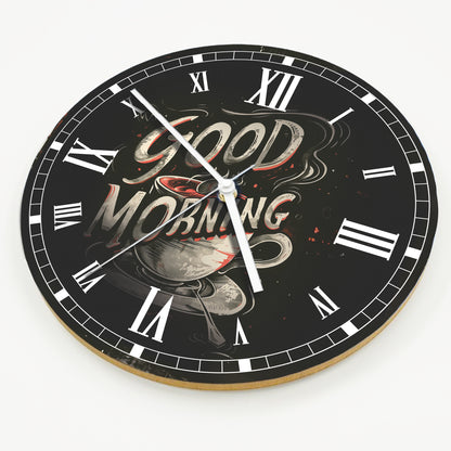 Hochwertige 30cm-Uhren Made in Alzenau Lautlose Uhr MDF Acryl Motiv Good Morning