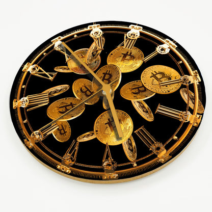 Hochwertige 30cm-Uhren Made in Alzenau Lautlose Uhr MDF Acryl Motiv Bitcoin