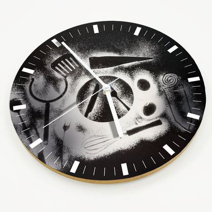 Hochwertige 30cm-Uhren Made in Alzenau Lautlose Uhr MDF Acryl Motiv Black Besteck