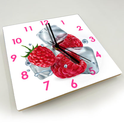 Hochwertige 30cm-Uhren Made in Alzenau Lautlose Uhr MDF Acryl Motiv Himbeere auf Eis