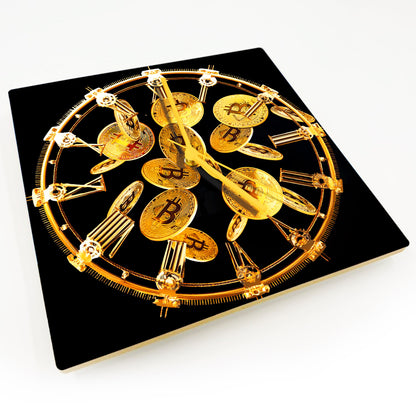 Hochwertige 30cm-Uhren Made in Alzenau Lautlose Uhr MDF Acryl Motiv Bitcoin