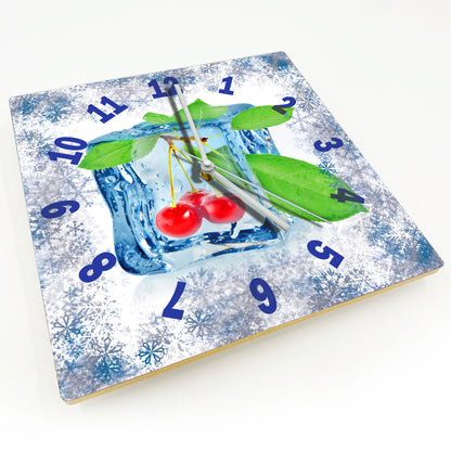 Hochwertige 30cm-Uhren Made in Alzenau Lautlose Uhr MDF Acryl Motiv Eis Kirsche