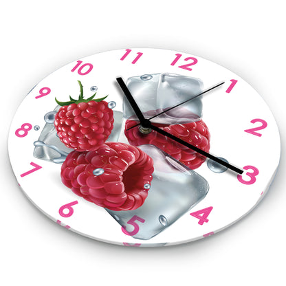 Hochwertige 30cm-Uhren Made in Alzenau Lautlose Uhr MDF Acryl Motiv Himbeere auf Eis