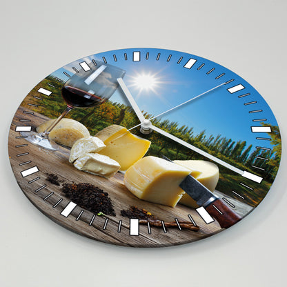 Hochwertige 30cm-Uhren Made in Alzenau Lautlose Uhr MDF Acryl Motiv Wein Käse