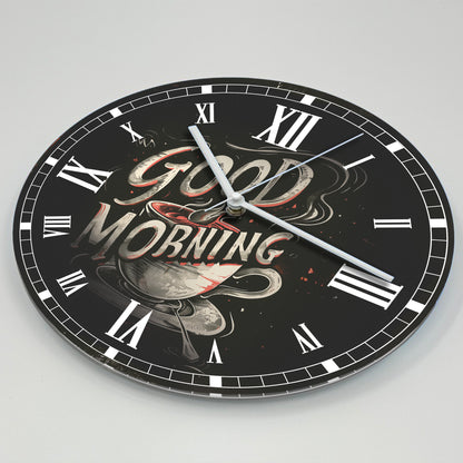 Hochwertige 30cm-Uhren Made in Alzenau Lautlose Uhr MDF Acryl Motiv Good Morning