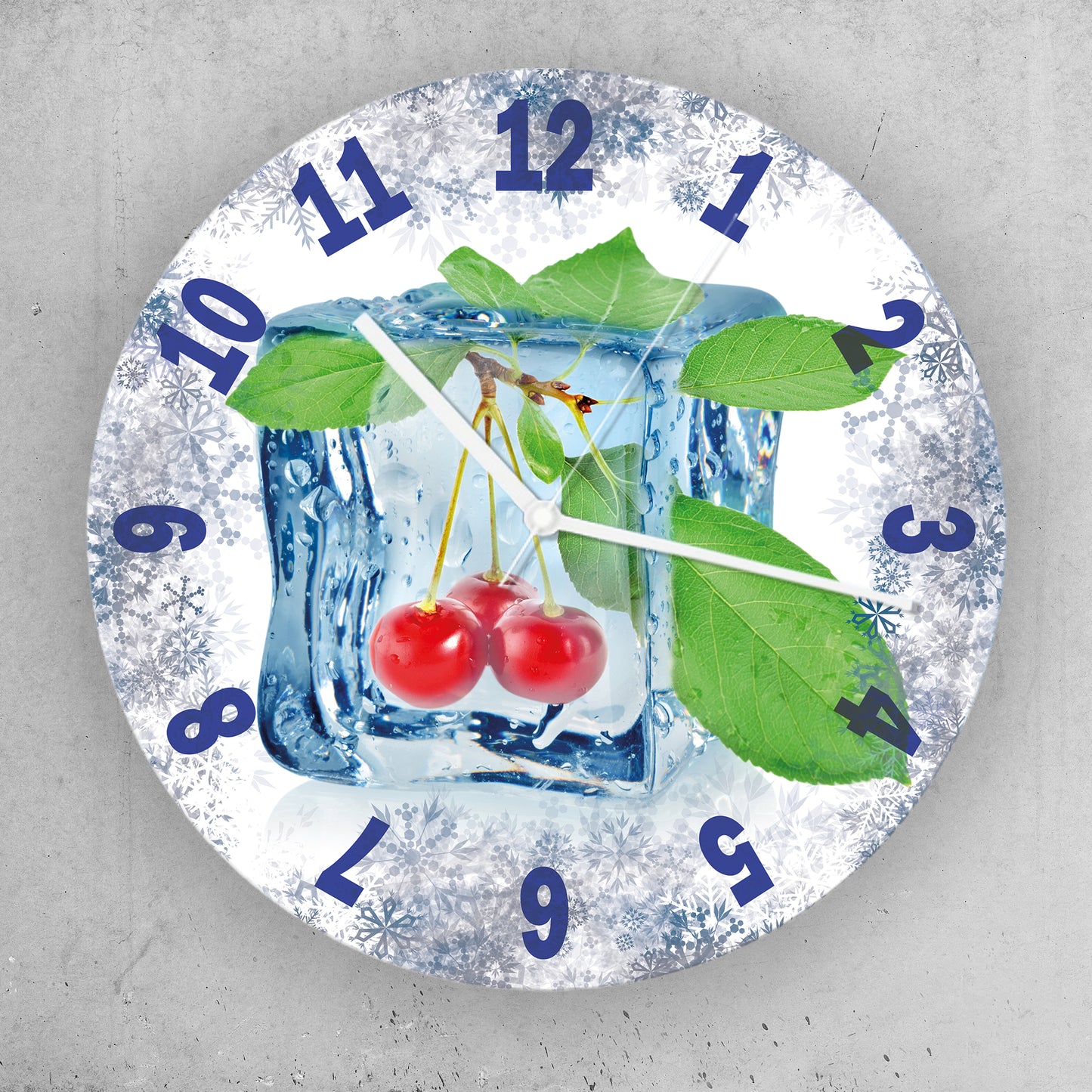Hochwertige 30cm-Uhren Made in Alzenau Lautlose Uhr MDF Acryl Motiv Eis Kirsche