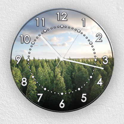 Hochwertige 30cm-Uhren Made in Alzenau Lautlose Uhr MDF Acryl Motiv Wald
