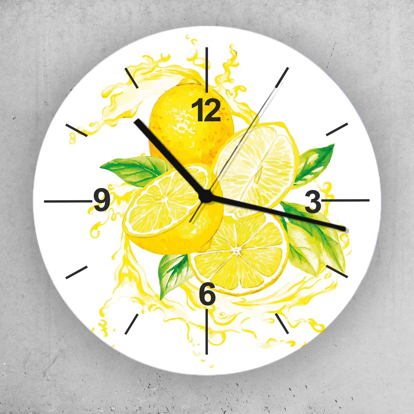 Hochwertige 30cm-Uhren Made in Alzenau Lautlose Uhr MDF Acryl Motiv Zitronentraum