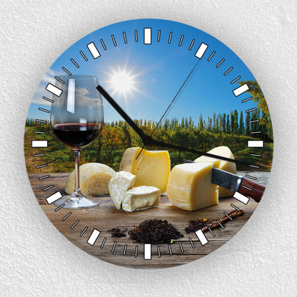 Hochwertige 30cm-Uhren Made in Alzenau Lautlose Uhr MDF Acryl Motiv Wein Käse