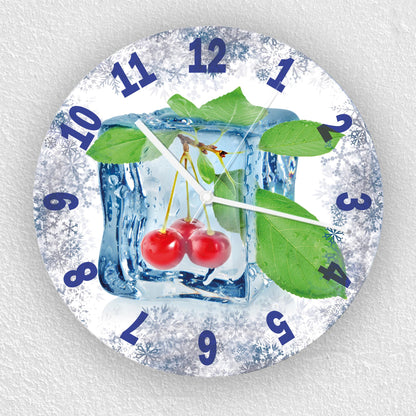 Hochwertige 30cm-Uhren Made in Alzenau Lautlose Uhr MDF Acryl Motiv Eis Kirsche