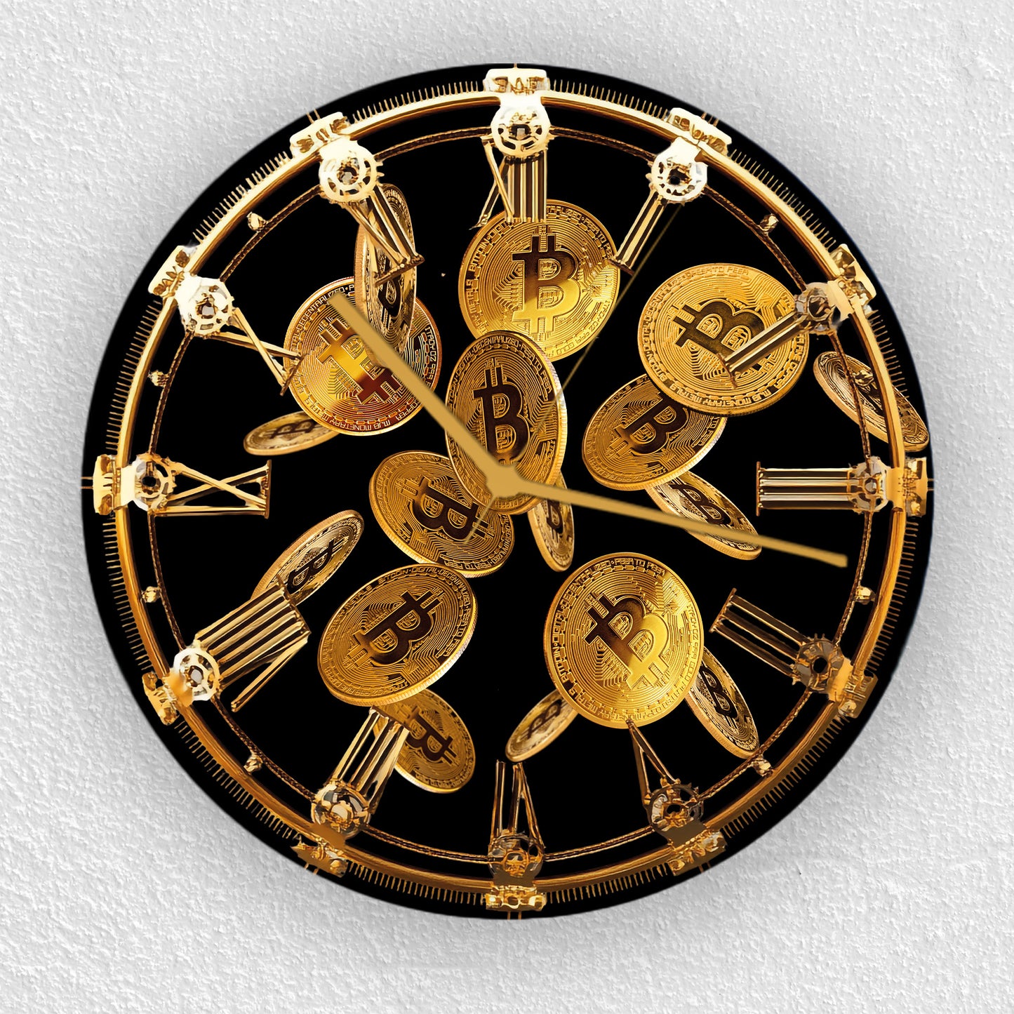 Hochwertige 30cm-Uhren Made in Alzenau Lautlose Uhr MDF Acryl Motiv Bitcoin