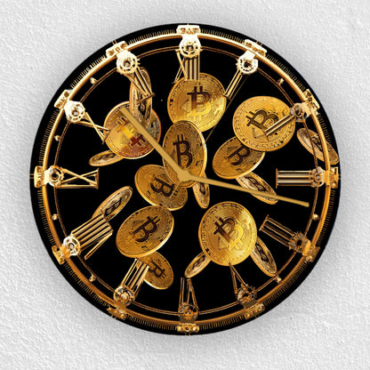 Hochwertige 30cm-Uhren Made in Alzenau Lautlose Uhr MDF Acryl Motiv Bitcoin