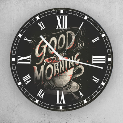 Hochwertige 30cm-Uhren Made in Alzenau Lautlose Uhr MDF Acryl Motiv Good Morning