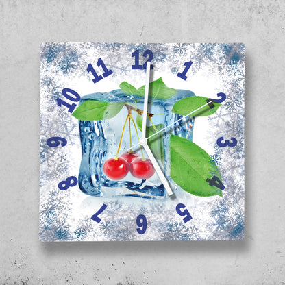 Hochwertige 30cm-Uhren Made in Alzenau Lautlose Uhr MDF Acryl Motiv Eis Kirsche