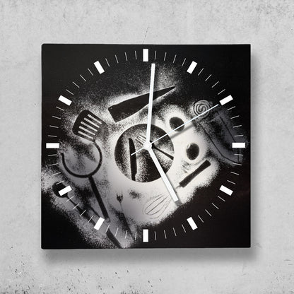 Hochwertige 30cm-Uhren Made in Alzenau Lautlose Uhr MDF Acryl Motiv Black Besteck