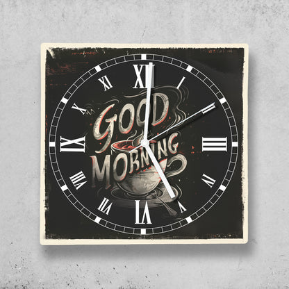 Hochwertige 30cm-Uhren Made in Alzenau Lautlose Uhr MDF Acryl Motiv Good Morning