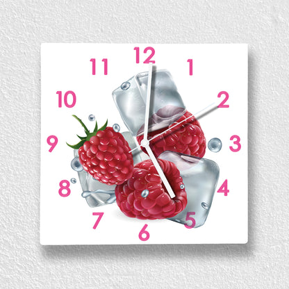 Hochwertige 30cm-Uhren Made in Alzenau Lautlose Uhr MDF Acryl Motiv Himbeere auf Eis