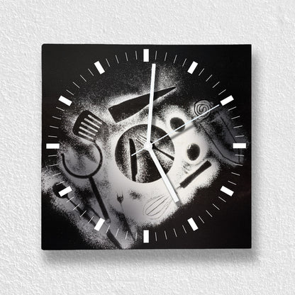 Hochwertige 30cm-Uhren Made in Alzenau Lautlose Uhr MDF Acryl Motiv Black Besteck