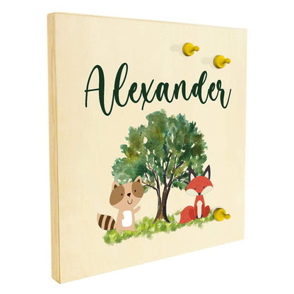 Namenstafel Holz-Magnetboard Holztafel Pinnwand - Inkl. 3 Magnete Motiv: Tiere im Wald