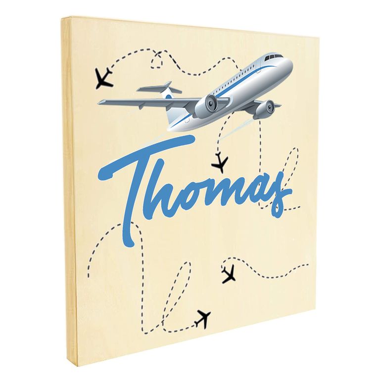 Namenstafel Holz-Magnetboard Holztafel Pinnwand - Inkl. 3 Magnete Motiv: Flugzeug