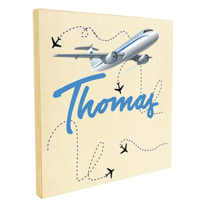 Namenstafel Holz-Magnetboard Holztafel Pinnwand - Inkl. 3 Magnete Motiv: Flugzeug