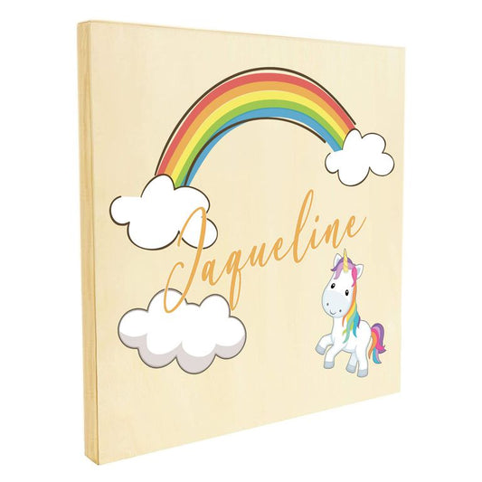 Namenstafel Holz-Magnetboard Holztafel Pinnwand - Inkl. 3 Magnete Motiv: Regenbogen