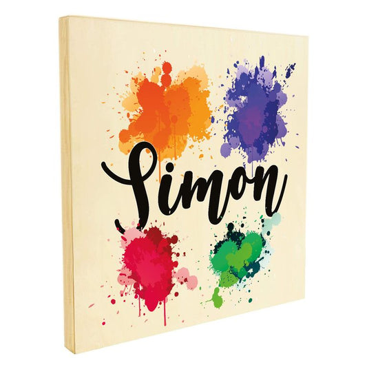 Namenstafel Holz-Magnetboard Holztafel Pinnwand - Inkl. 3 Magnete Motiv: Farbkleckse