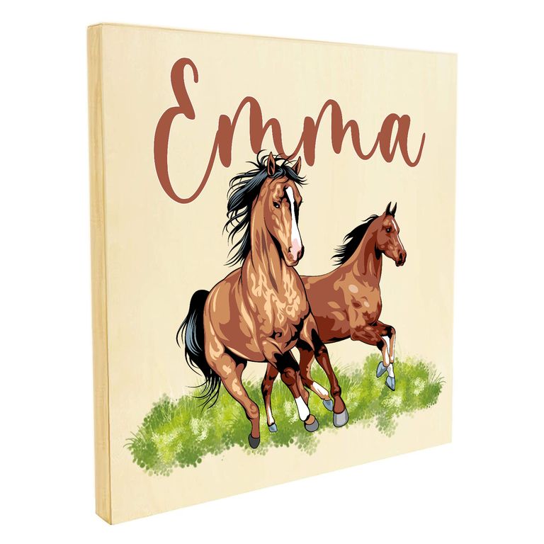 Namenstafel Holz-Magnetboard Holztafel Pinnwand - Inkl. 3 Magnete Motiv: Pferde