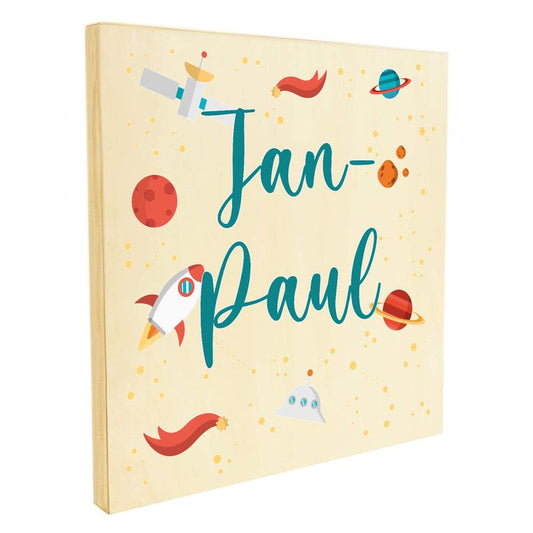 Namenstafel Holz-Magnetboard Holztafel Pinnwand - Inkl. 3 Magnete Motiv: Space