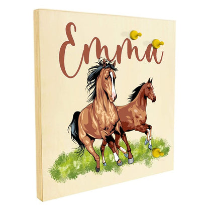 Namenstafel Holz-Magnetboard Holztafel Pinnwand - Inkl. 3 Magnete Motiv: Pferde