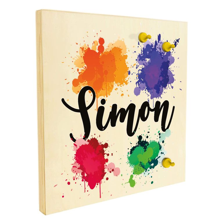 Namenstafel Holz-Magnetboard Holztafel Pinnwand - Inkl. 3 Magnete Motiv: Farbkleckse