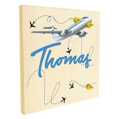 Namenstafel Holz-Magnetboard Holztafel Pinnwand - Inkl. 3 Magnete Motiv: Flugzeug