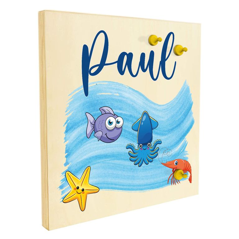 Namenstafel Holz-Magnetboard Holztafel Pinnwand - Inkl. 3 Magnete Motiv: Meerestiere