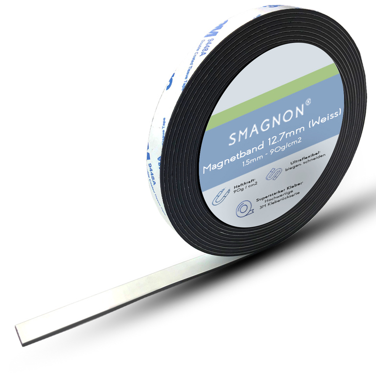 Magnetband Weiß mit 3M Kleber Kleberücken selbstklebend Typ B 12,7mm breite