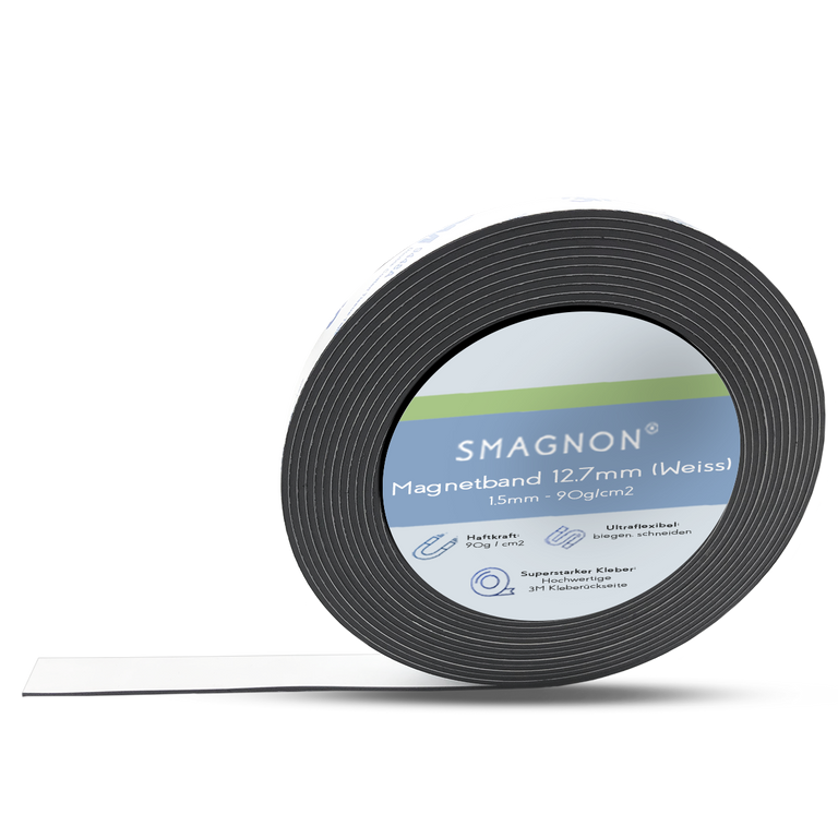Magnetband Weiß mit 3M Kleber Kleberücken selbstklebend Typ B 12,7mm breite