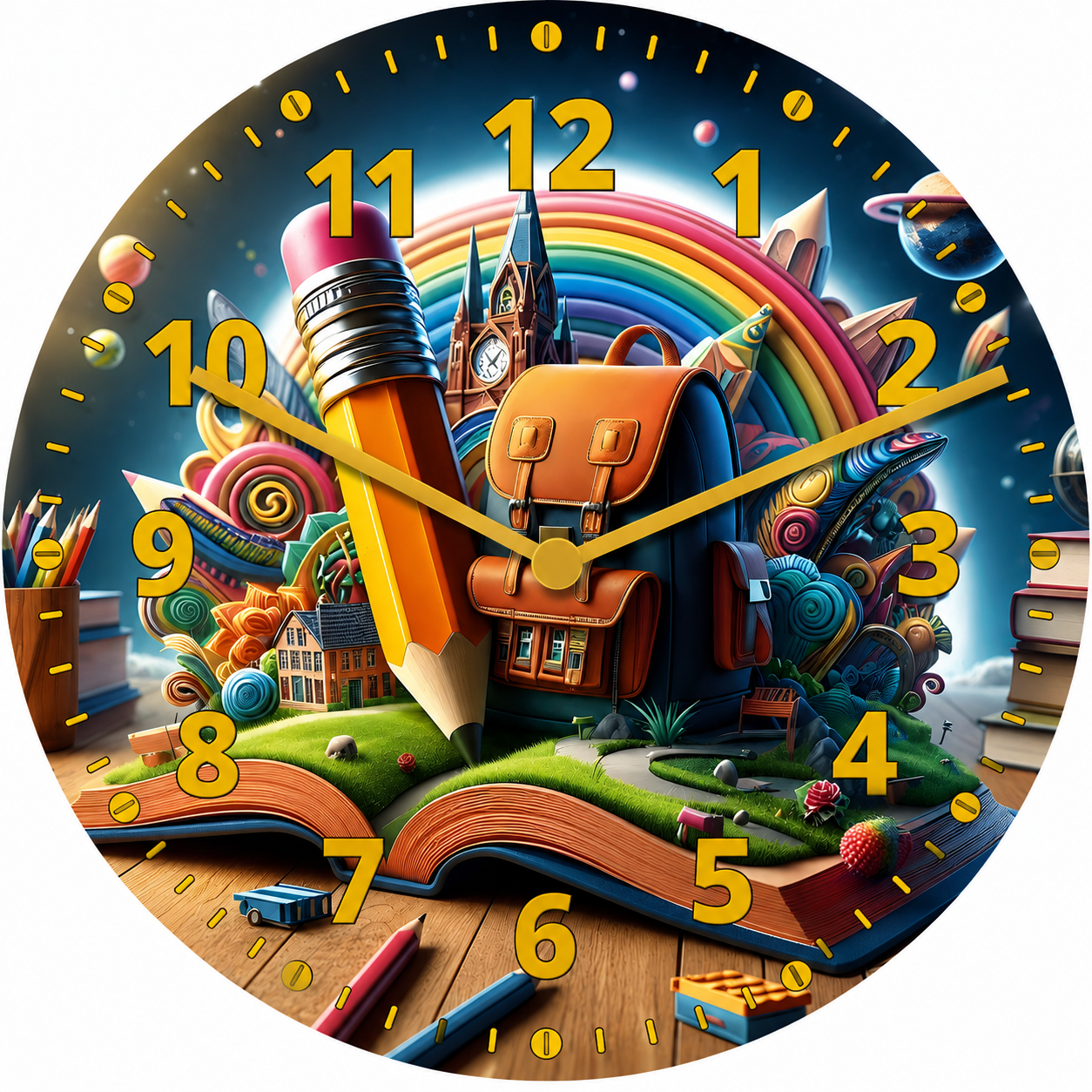 Hochwertige 30cm-Uhren Made in Alzenau Lautlose Uhr MDF Acryl Motiv Schulzauber