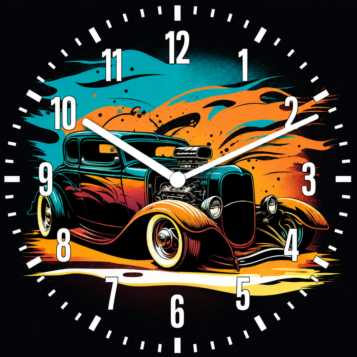Hochwertige 30cm-Uhren Made in Alzenau Lautlose Uhr MDF Acryl Motiv RETRO ROADSTER
