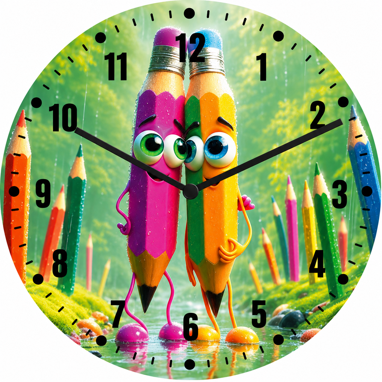 Hochwertige 30cm-Uhren Made in Alzenau Lautlose Uhr MDF Acryl Motiv Bunte Freundschaft