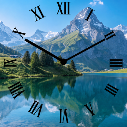 Made in Alzenau Lautlose Uhr MDF Acryl Motiv Alpen