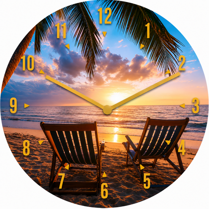 Hochwertige 30cm-Uhren Made in Alzenau Lautlose Uhr MDF Acryl Motiv Unter Palmen