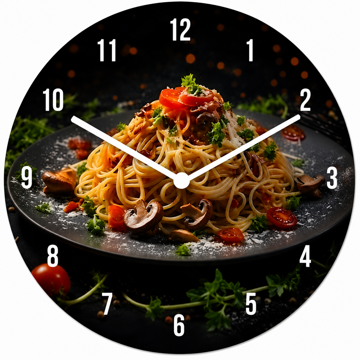 Hochwertige 30cm-Uhren Made in Alzenau Lautlose Uhr MDF Acryl Motiv Spaghetti