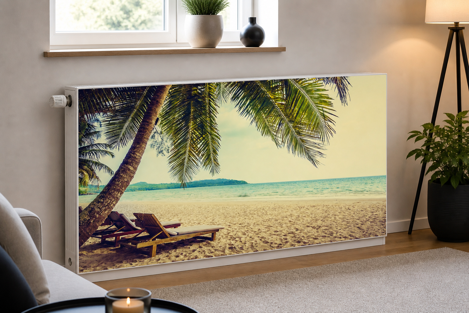 Magnetische Heizkörperverkleidung – Motiv Caribbean Dreams im Wohnraum