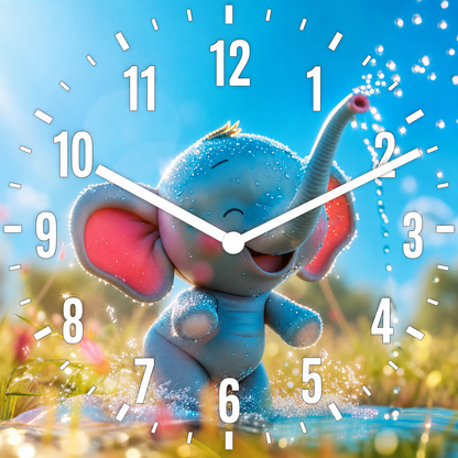 Hochwertige 30cm-Uhren Made in Alzenau Lautlose Uhr MDF Acryl Motiv Babyelefant BENNO