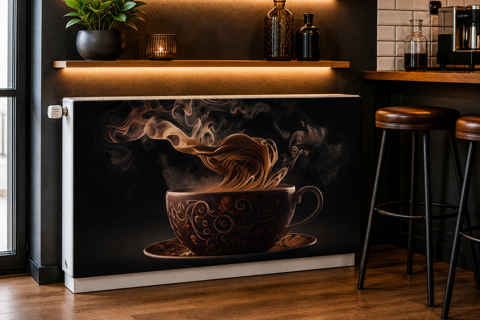 Magnetische Heizkörperverkleidung – Motiv Coffee Magic im Wohnraum