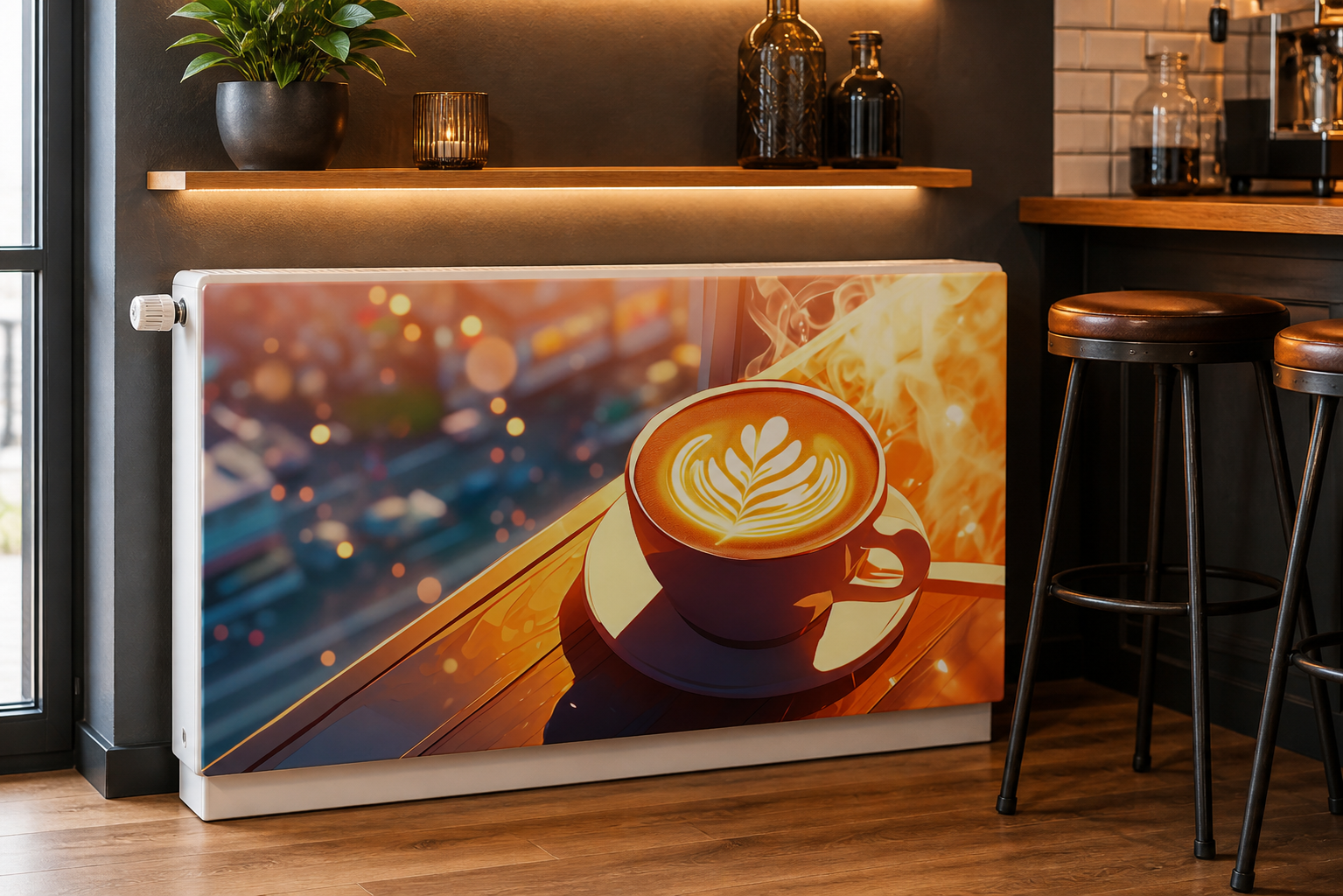 Magnetische Heizkörperverkleidung – Motiv Coffee Time im Wohnraum