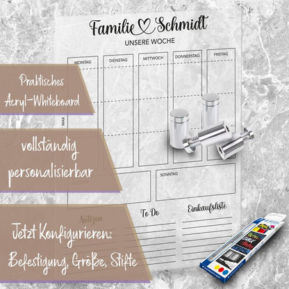 SmagMedia24 Family Time - Familien-Wochenplaner - Individuell gestaltbarer Wand-Kalender auf Acrylglas