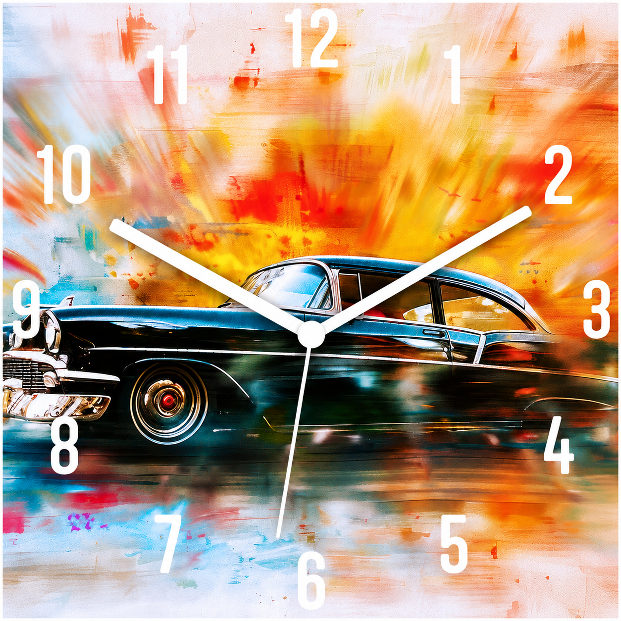 Hochwertige 30cm-Uhren Made in Alzenau Lautlose Uhr MDF Acryl Motiv Oldtimer KUBA