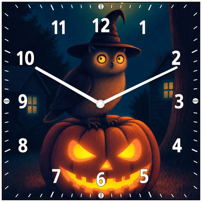 Hochwertige 30cm-Uhren Made in Alzenau Lautlose Uhr MDF Acryl Hexen-Eule